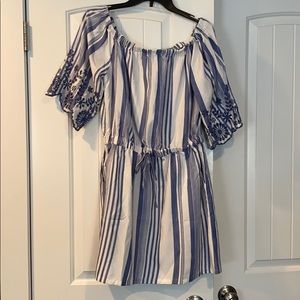 Blue and white striped dress